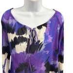 Karen Kane Women's Purple Floral Print Long Sleeve Tie Neck Blouse Size M Photo 2