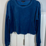 Beyond Yoga  Soft Velvet Brushed Up Cropped Pullover‎ Sweatshirt Celestial Blue S Photo 0