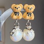 Handmade Kawaii teddy bear y2k fairy 2WAY studs & dangle earrings🧸🌟 Photo 1