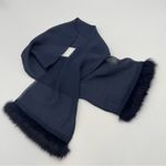 Scarf Fur Trim Blue Sheer Edge Ends Formal‎ Unique Women's Rectangular Accessory Photo 0
