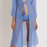Letarte Cover Up Handmade South Ocean Embroidered Beach Tunic in Azure Sz L NWT Blue Size L Photo 0