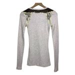 Free People Henley Thermal Top Beige Brown Sequin Lace Sz S Boho Y2K Waffle Knit Photo 1