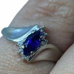10K White Gold Marquise Blue Sapphire and Tiny 6 Diamonds Ring Size 6 Women’s Photo 4