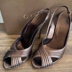 Gucci NEW 8.5 38.5 Sand Pelle S. Cuoio Nappa Silk Brown Bronze Heel Sandals Peep Photo 1