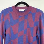 Hugo Boss Boss Geometric Sweater Lightweight Crewneck Long Sleeve Maroon Blue M Photo 2