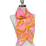Vintage Mod Neon Pink Plaid Sheer Scarf Neon Mod Retro Long Wrap Sash Belt Scarf Photo 1