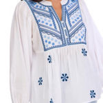 Mud Pie  White Blouse with Blue Embroidery Photo 0