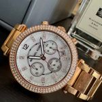 Michael Kors Women's Parker 39mm Rose Gold-Tone Steel Bracelet & Case Quartz MOP Dial Analog Watch MK5491 Photo 0