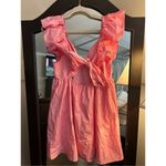NEW Deep V Neck Ruffle Sleeve Mini Backless Dress L Pink Size L Photo 3