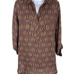 Pleione  Sheer Pullover Sheer Paisley Earth Tone Roll Tab Sleeve Top S Photo 1