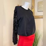 Navie Women's Black Long Sequined Sleeve Crew Neck Sweatshirt Size M EUC Size M Photo 1