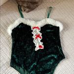 Playboy Sexy green velvet high cut white fur trim holiday Christmas bows bodysuit XL Photo 3