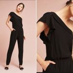 Anthropologie Jumpsuit M Ruffle One-Shoulder Black Minimalist Modern Party Photo 2