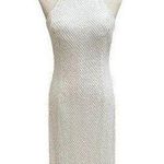 Mac Duggal  Sz 4 Embellished Halter Neck White Midi Sheath Dress Formal Gala Photo 0