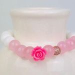 GEMSTONE Rose Quartz White Jade Beaded Bracelet Pink Photo 0