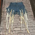 Hot & Delicious  Denim Fringe Shorty Shorts Jorts S Festival Boho Cowgirl Rave Photo 5