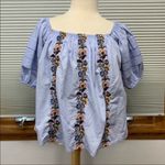 American Eagle  Outfitters NWT Blue Floral Embroidered Off The Shoulder Top Photo 3