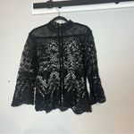 Bold Elements Bold Element Lace Blouse Crochet Top Black Gold Zip Back Long Size Large Floral Photo 5