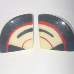 Vintage Black Off White Red Funky Retro Boho Pierced Earrings Photo 0