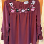Ruff Hewn  Grey Embroidered Burgundy Blouse Photo 0