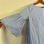 CHAPS 🦋  Blue White Pin Striped 3/4 Bell Sleeve Mini Dress Medium Photo 1
