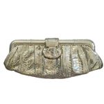 Arden B  Bags Gold Metallic Snakeskin Print Frame Magnetic Closure Clutch Photo 1