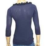 J.Crew  Women’s S Navy Blue Black Ruffle Garland Neck Cotton Scoop Neck T-Shirt Photo 3