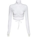 Mistress Rocks Sexy Ruched Cropped Siren White Long Sleeve Top Size Small NEW Photo 1