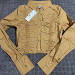 Urban Outfitters Jolie Ruched Button-Down Top NWT Size M - Light Brown Photo 4
