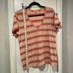 Madewell NWOT Size L Burgundy Pink Striped V Neck Short Sleeve Cotton Tee Shirt Photo 5