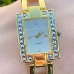 Haband Gold Color Quartz Watch Rectangle Face w/ Chain Link Band // Photo 2