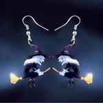 Cartoon Broomstick Witch Acrylic Earrings For Halloween Party Decor Gothic Style Black Photo 3