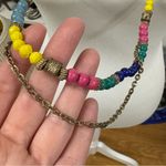 Colorful Plastic Bead & Gold Tone Two Chain Necklace Yellow Photo 1
