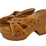 Jolie Victoria Corduroy Grommet Platform Wedge Slip On Sandals Size 7.5 Brown Photo 5