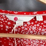 Boden Blouse Red White Flowers‎ VNeck Lightweight Long Sleeve Size 8 New Photo 3