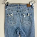 American Eagle  Sz 8 LONG Curvy Hi Rise Jeggings Light Wash Distressed Photo 10