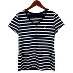 Nautica  Womens Navy & White Striped Cotton V-Neck T-Shirt M Photo 0
