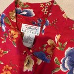 Talbots  Floral Red Shirt Dress SZ 8 Linen Cotton Button Down Cottagecore  Fall Photo 4