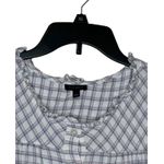 Talbots  Women's Top Ruffle Neck Plaid Rayon Button Long‎ Sleeve Pink/Gray Large Photo 3