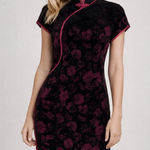 Vintage Velvet Burnout Asian Style Midi Dress WhimsiGoth Y2K Size Small Black Photo 0