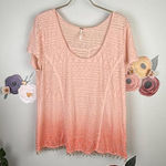 Free People  Coral Ombre Burnout Beaded Hem Scoop Neck Top - Size - Large Photo 0