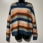 Madewell Pullover Sweater in Elmwood Stripe Orange Blue Size Medium Alpaca Wool Photo 3