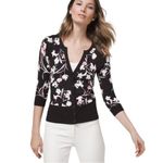 White House | Black Market  WHBM Floral Black Pink Snap Front Cardigan Sweater Photo 10