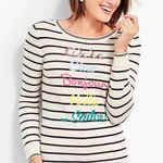 Talbots Ivory Striped Getaway Sequined Novelty Sweater Photo 0