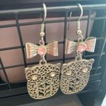 Elegant Owl Earrings with Pink and Bow Accents Photo 1