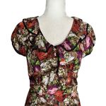 Twelve by Twelve Floral Silk Dress Ruffled Collar Small Multicolor Side Zipper Black Photo 1