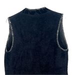 Rain+Rose black wool blend floral burnout velvet faux fur open front vest large Photo 5