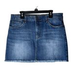 BP  Denim Blue‎ Medium Wash Cotton Blend A Line Raw Hem Mini Skirt Size 28 Photo 1