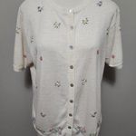 Jaclyn Smith ivory floral knit short sleeve cardigan size medium Photo 0