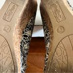 dexflex comfort  Womens Black White Floral Canvas Peep Toe Cork Wedges Size 7 W Photo 8